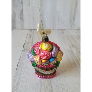 Waterford happy Easter blown glass ornament Rose egg basket Xmas glitter